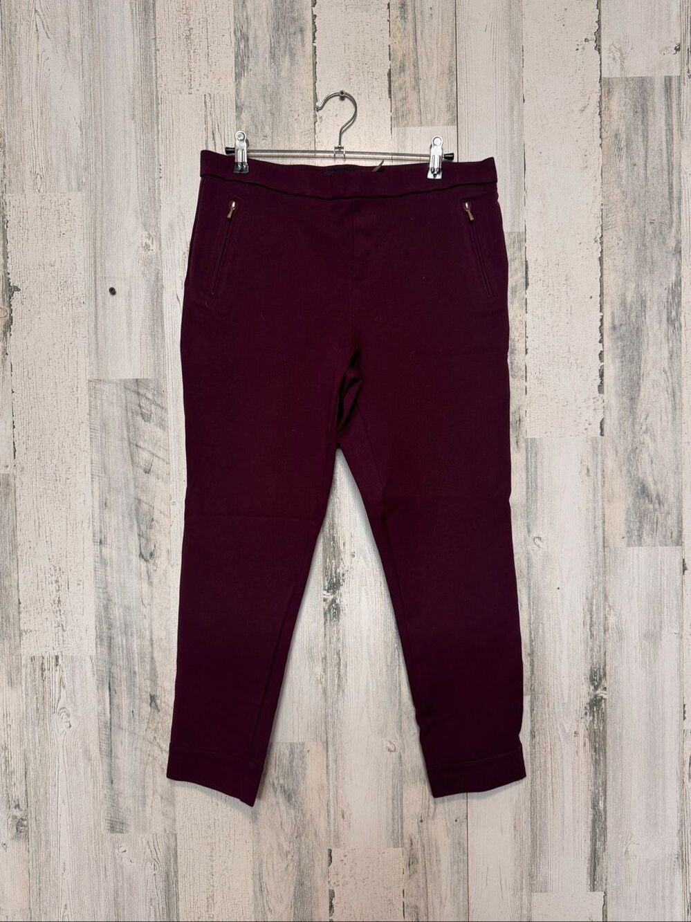 Ivanka Trump Ponte Knit Skinny Ankle Pants Womens M Maroon Burgundy Zip Pockets